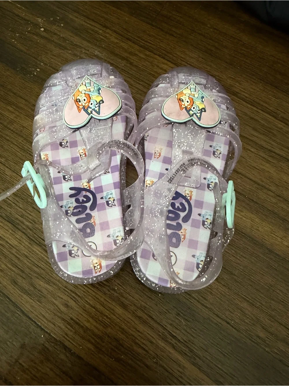 Bluey Kids' Sparkle Purple Jelly Sandals with Character Heart Accent
